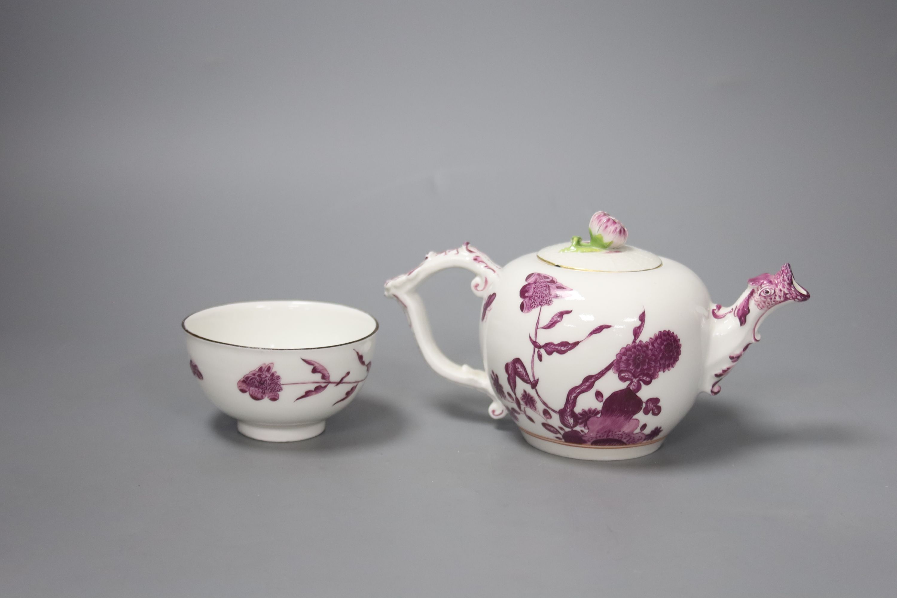 A Meissen teapot with associated cover, and a matching teabowl